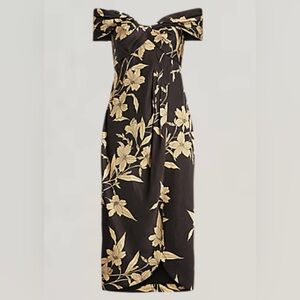 NWT Lauren Ralph Lauren Floral Shantung Off the Shoulder Cocktail Dress Size 16